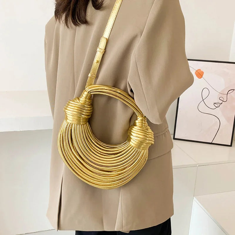 Gold Knotted Noodle Shoulder Bag – Luxury PU Hobo Clutch - Piña Colada