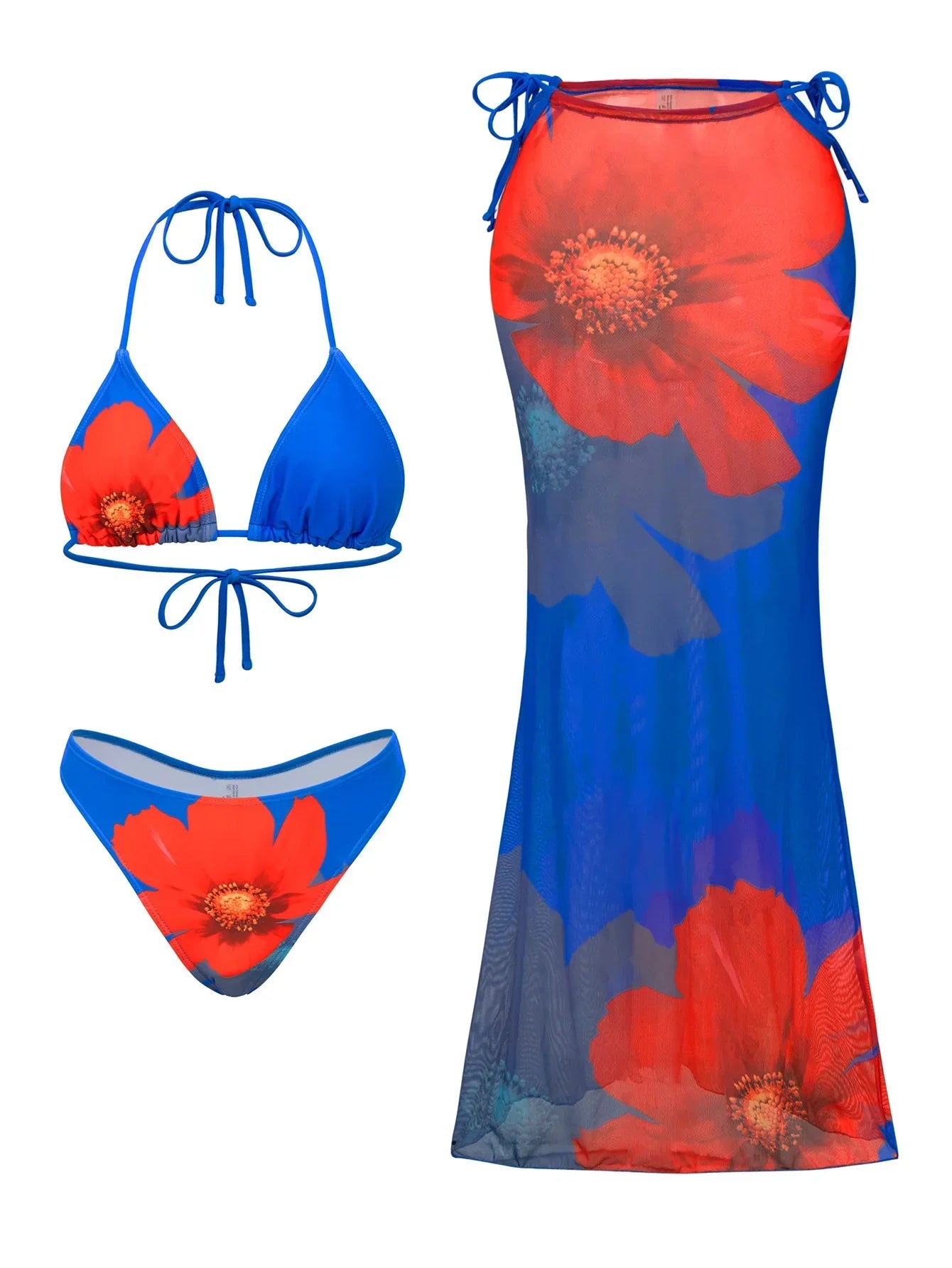 3-Piece High Waist Bikini Set with Skirt – Sexy Beachwear - Piña Colada
