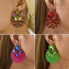 Vintage Rhinestone Round Drop Earrings - Piña Colada