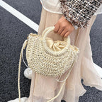 Straw Rattan Half-Moon Beach Handbag - Piña Colada