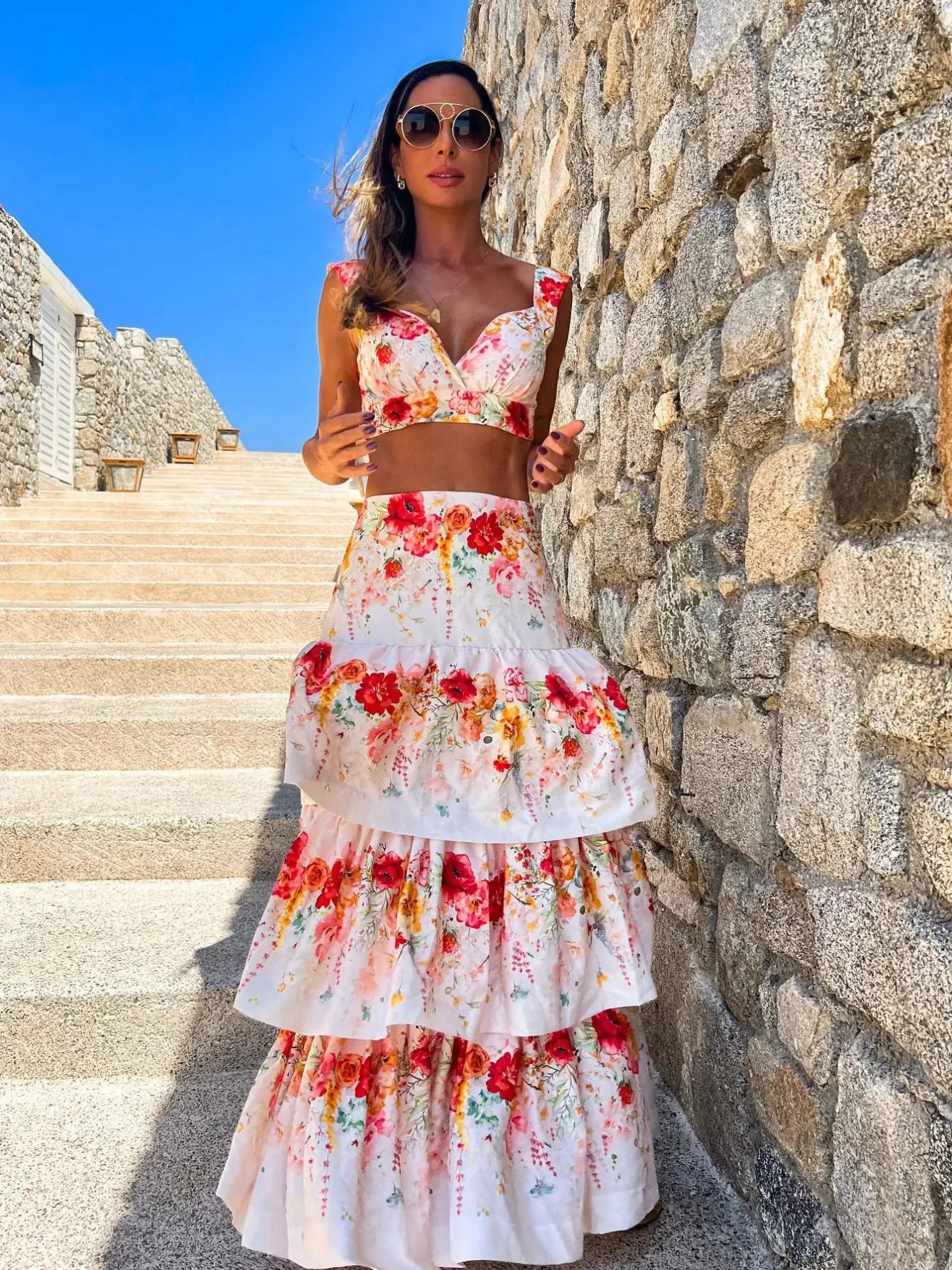 Draped Print V-Neck Maxi Dress – Beachwear Edition - Piña Colada