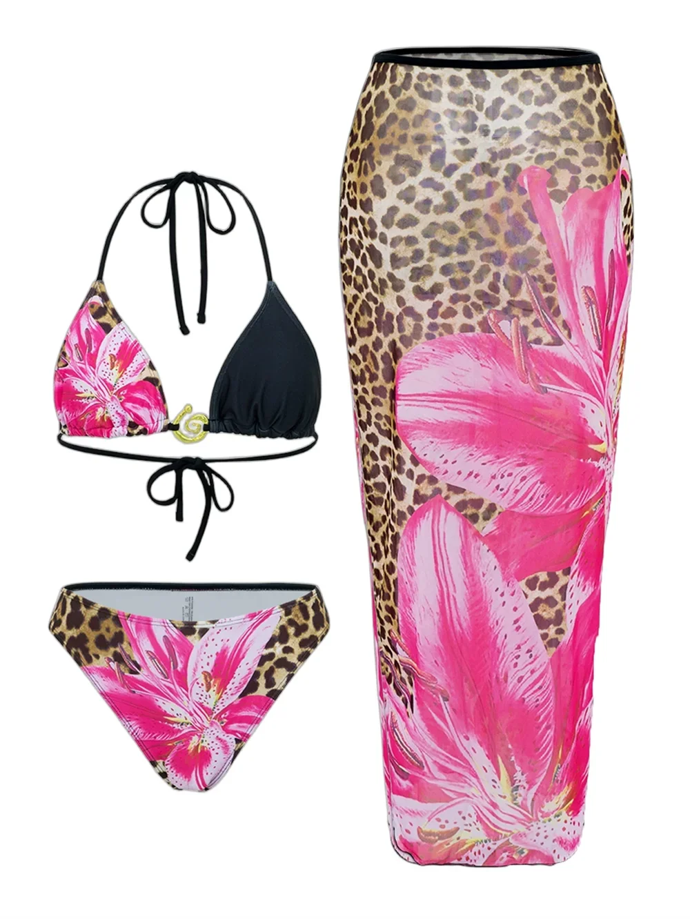 3-Piece High Waist Bikini Set with Skirt – Sexy Beachwear - Piña Colada
