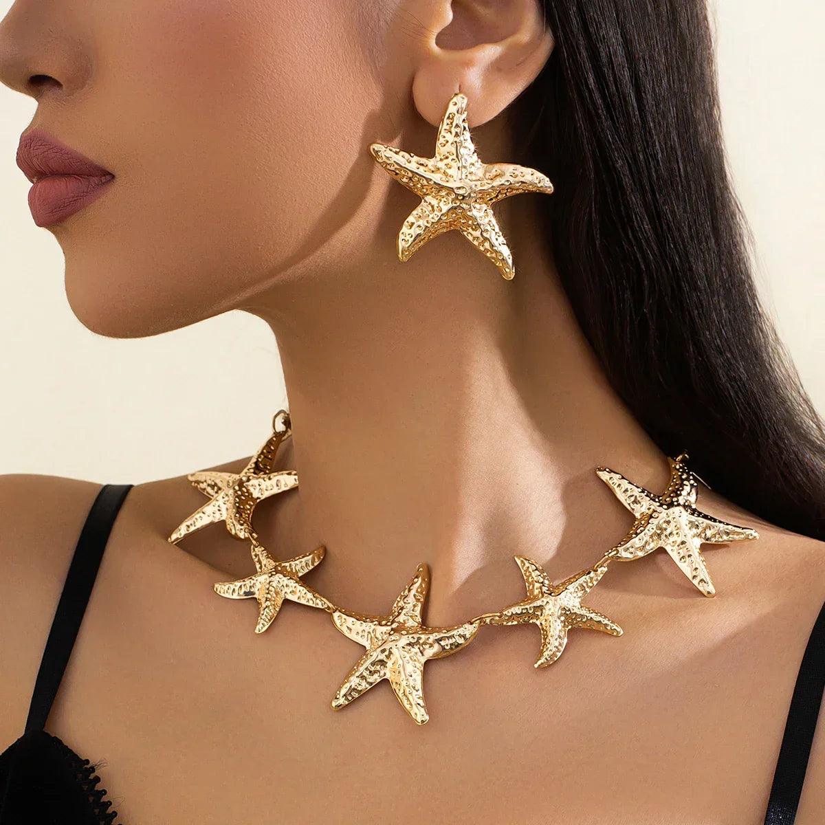 Vintage Star Jewelry Set – Gold or Silver Necklace & Earrings for Women - Piña Colada