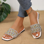 Crystal Boho Slide Sandals – White/Black - Piña Colada