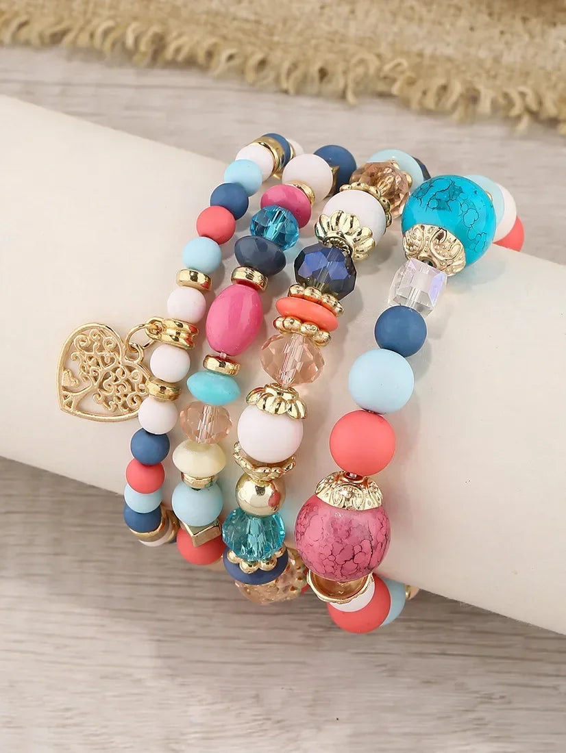 Boho Acrylic Beads Bracelet Set - Piña Colada