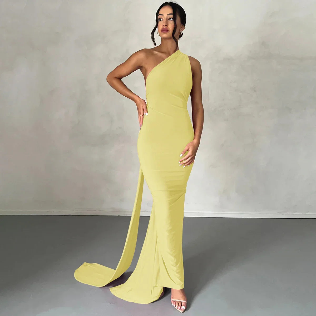 One Shoulder Backless Adjustable Scarf Maxi Dress - Piña Colada