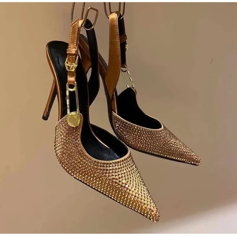 Satin Slingback Heels – Elegant 9.6cm Pointed Toe Pumps - Piña Colada
