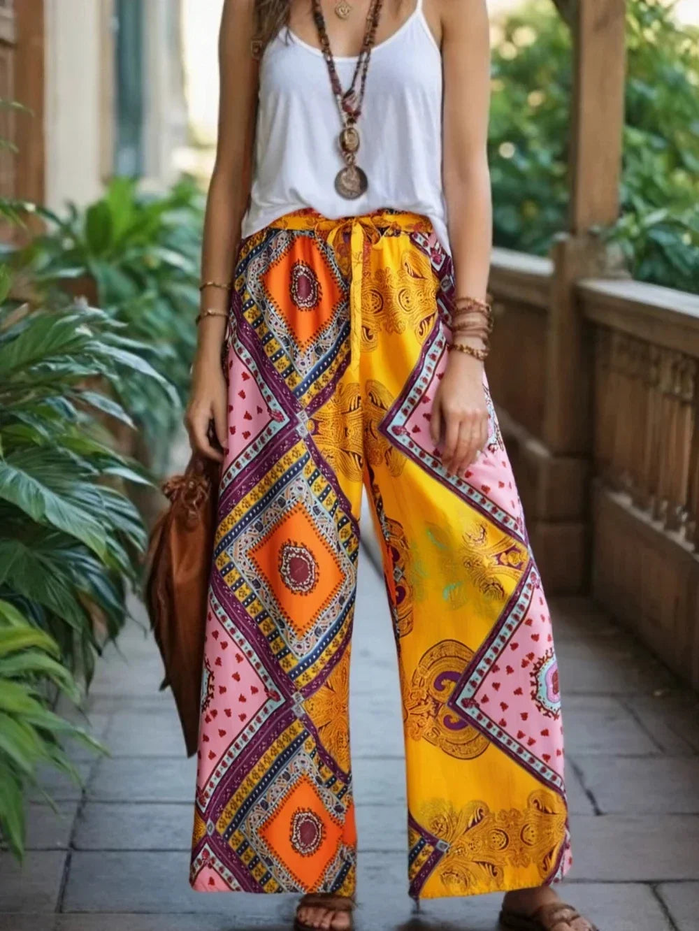 Floral Print Bohemian Wide Leg Pant - Piña Colada
