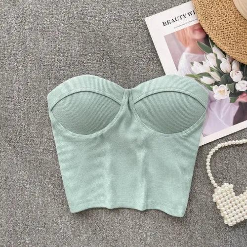 Strapless Summer Casual Crop Tops with Built In Bras - Piña Colada
