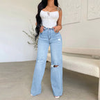 High Waist Coated Wide Leg Jeans – Street Style Elegance - Piña Colada