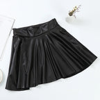 Pleated Faux Leather Knee-Length Skirt – Streetwear Style - Piña Colada
