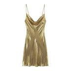 Mini Dress Women Metallic Draped - Piña Colada