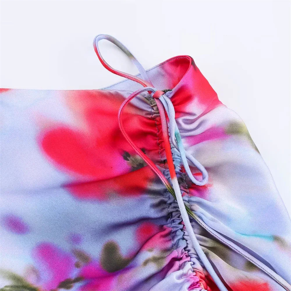 Floral Print Ruched Side Wrap Maxi Skirt - Piña Colada