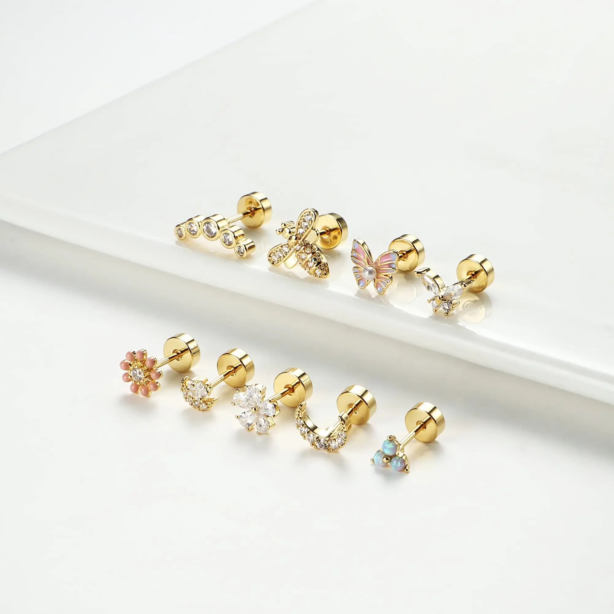 Moon-Shaped Screw-Back Stud Earring - Piña Colada