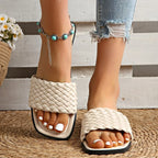 Everyday Essential Flat Sandals – Minimalist PU Slip-Ons - Piña Colada