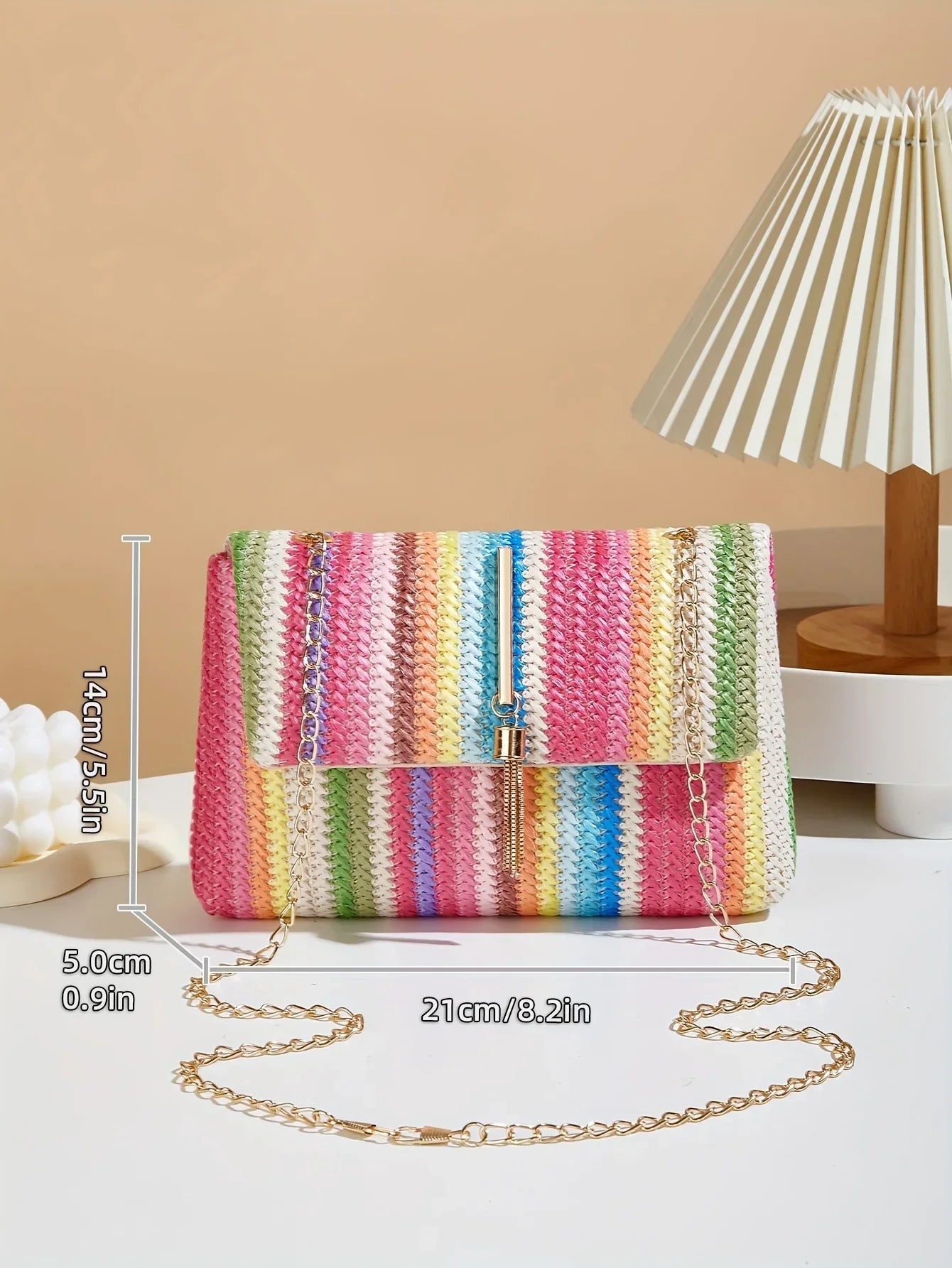 Chic Rainbow Stripe Straw Crossbody - Piña Colada
