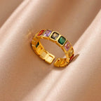 Rings Gold Plated Colorful Stone - Piña Colada