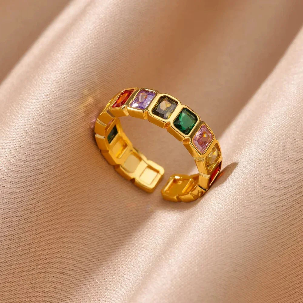 Rings Gold Plated Colorful Stone - Piña Colada