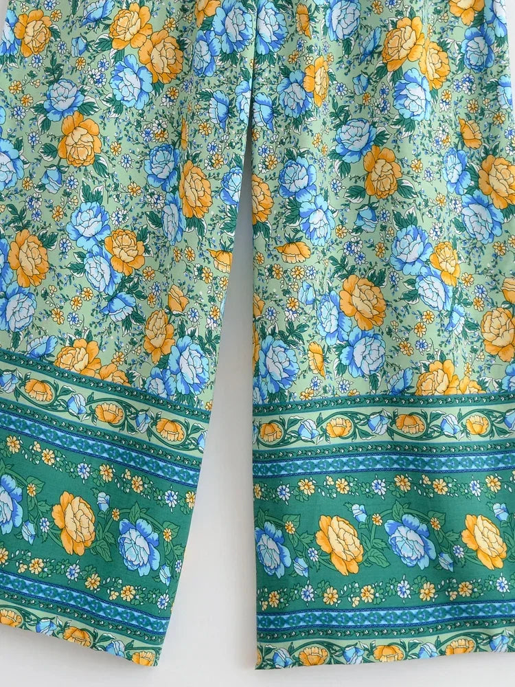 Floral Print Bohemian Wide Leg Pant - Piña Colada