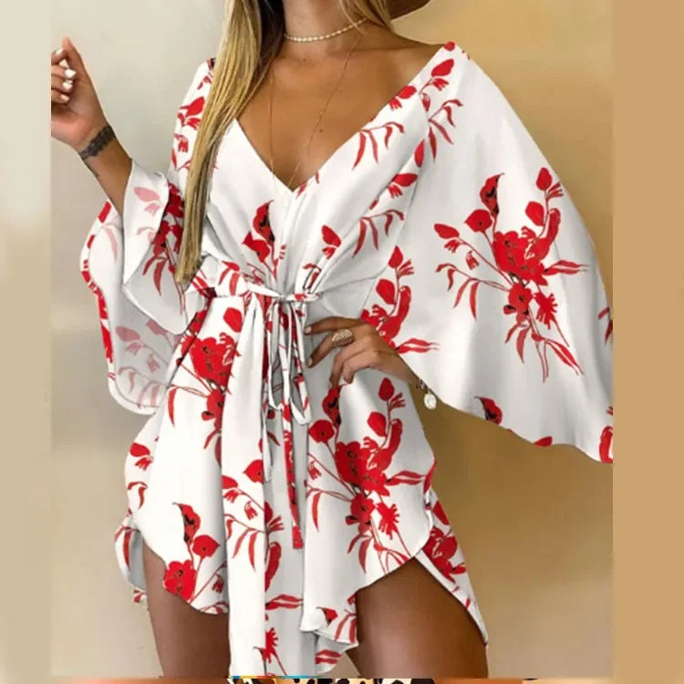 Print Dress Sexy V-Neck - Piña Colada