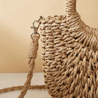 Straw Rattan Half-Moon Beach Handbag - Piña Colada