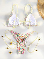 Floral Print Bordered Bikini Set