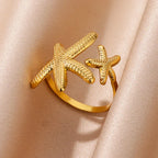 Gold Ocean Starfish & Shell Open Ring - Piña Colada