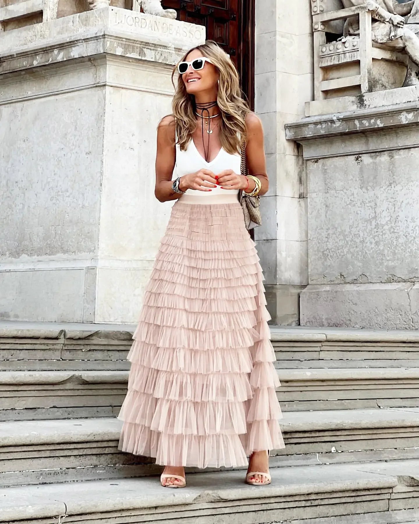 Long Skirt Tulle High Waist Pleated - Piña Colada