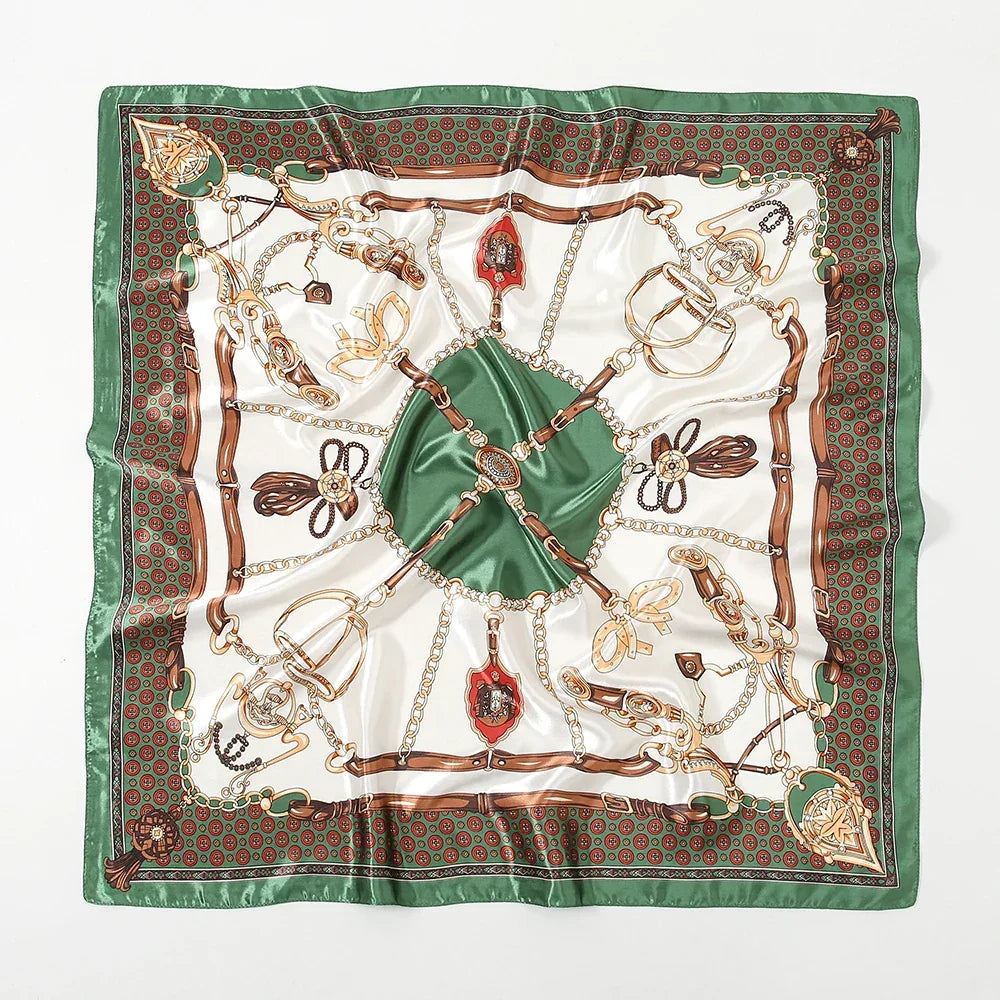 Leopard Print Square Scarf Satin Silk - Piña Colada