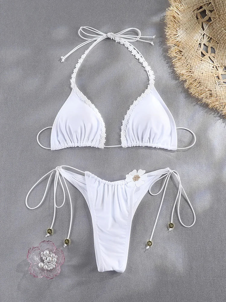 Floral Print Bordered Bikini Set