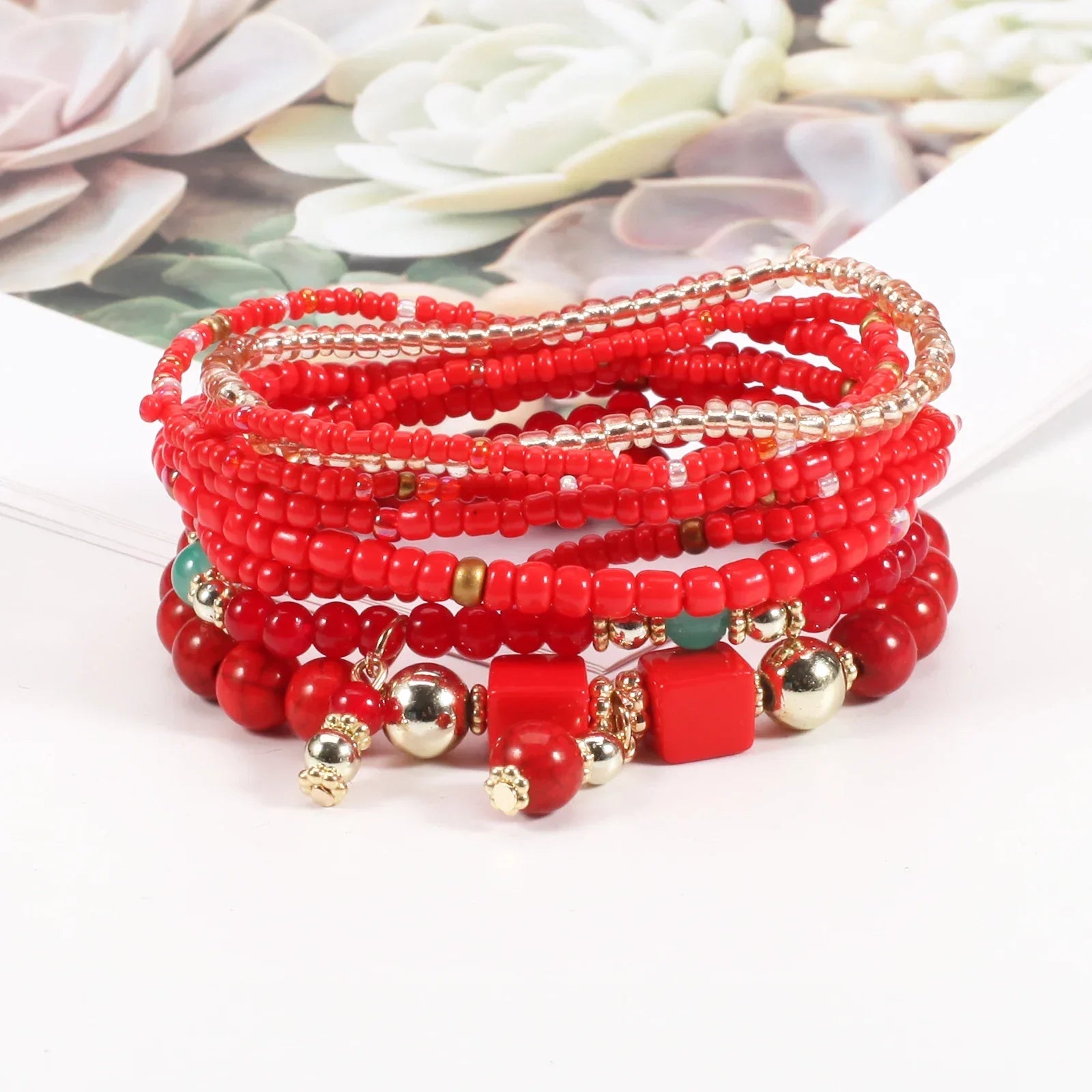 Bohemian Multicolor Stackable Beaded Bracelets - Piña Colada