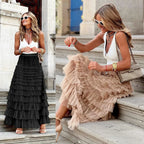 Long Skirt Tulle High Waist Pleated - Piña Colada