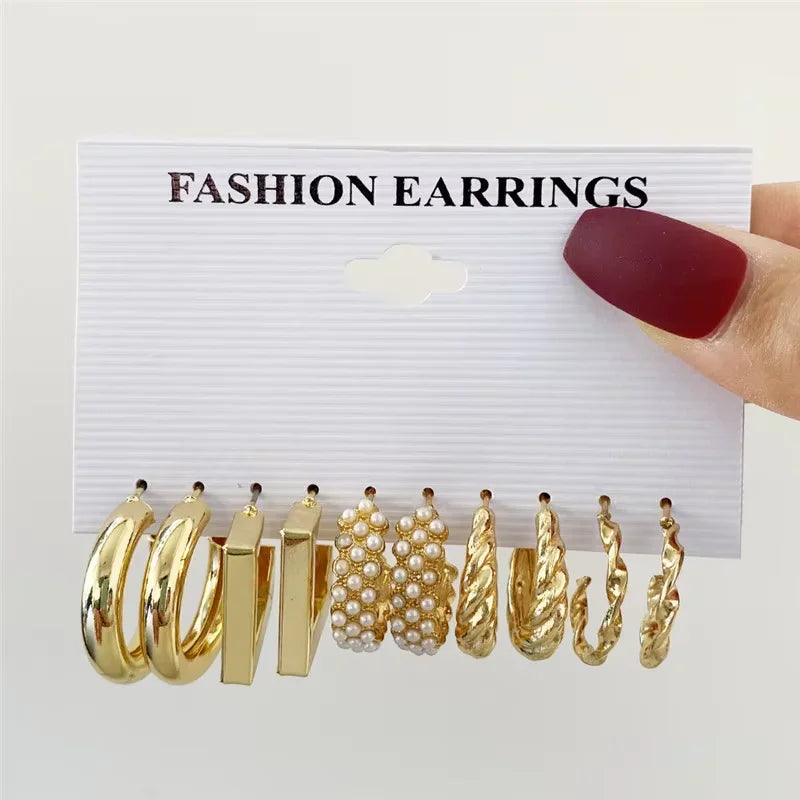 Geometric Hoop Earrings Set - Piña Colada