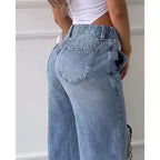 High Waist Loose Fit Wide Leg Jeans – Cotton Denim Comfort - Piña Colada