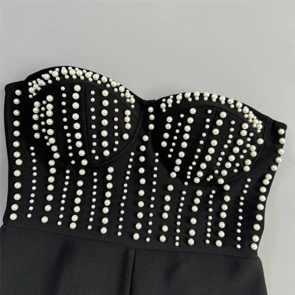 Women Sexy Strapless Shinning Pearl Beading Jumpsuit - Piña Colada