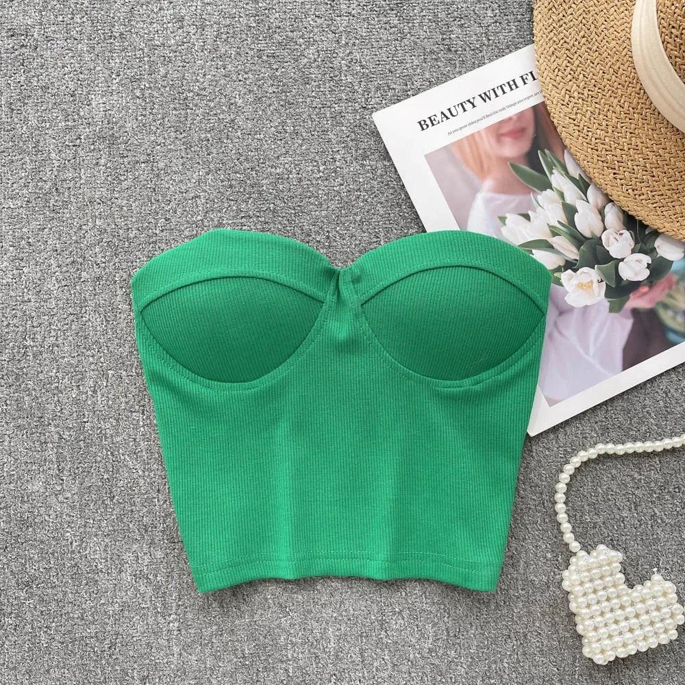Strapless Summer Casual Crop Tops with Built In Bras - Piña Colada