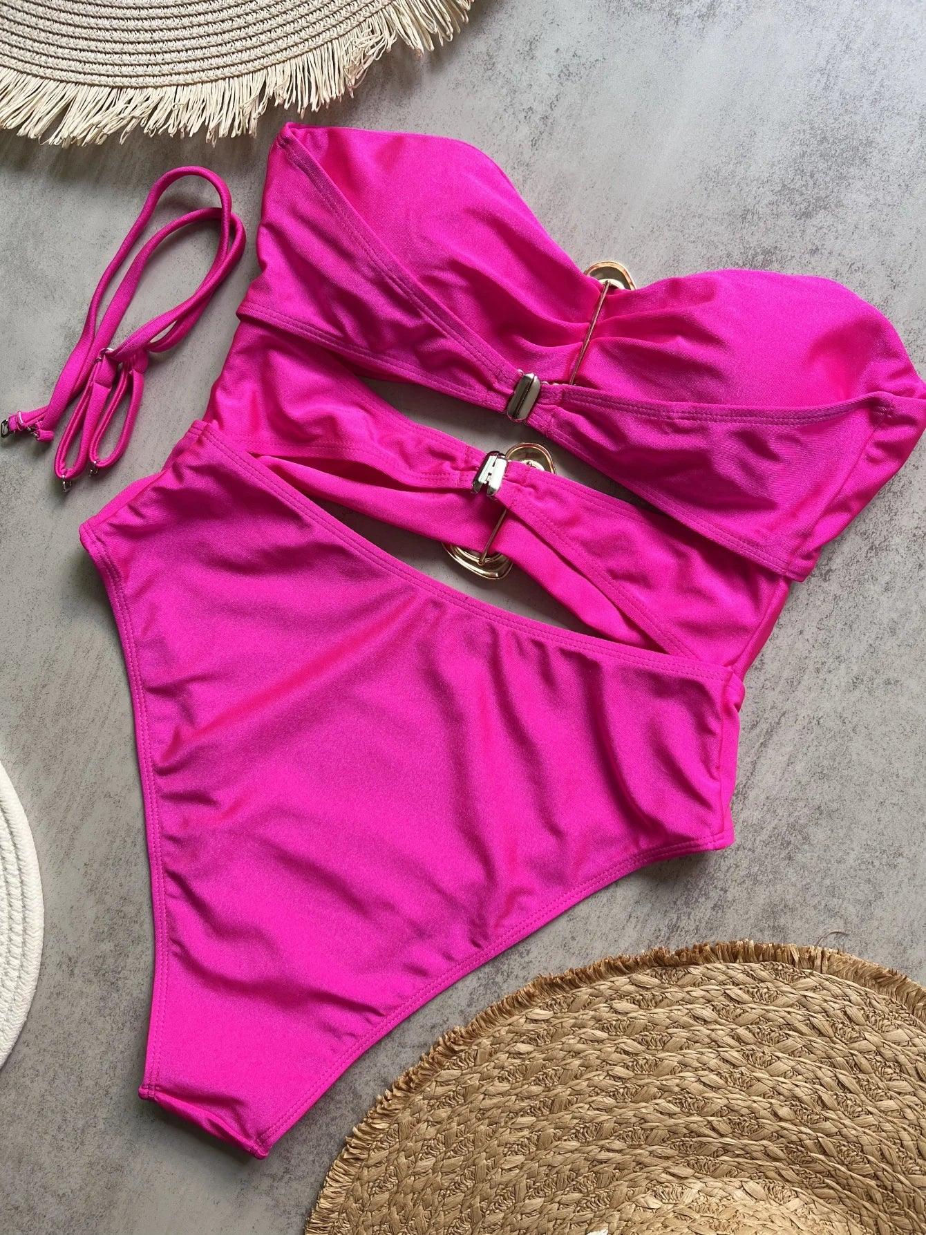 Metal Rings Cut Out Swimwear - Piña Colada