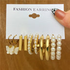 Modyle Geometric Pearl Hoop Earrings Set - Piña Colada