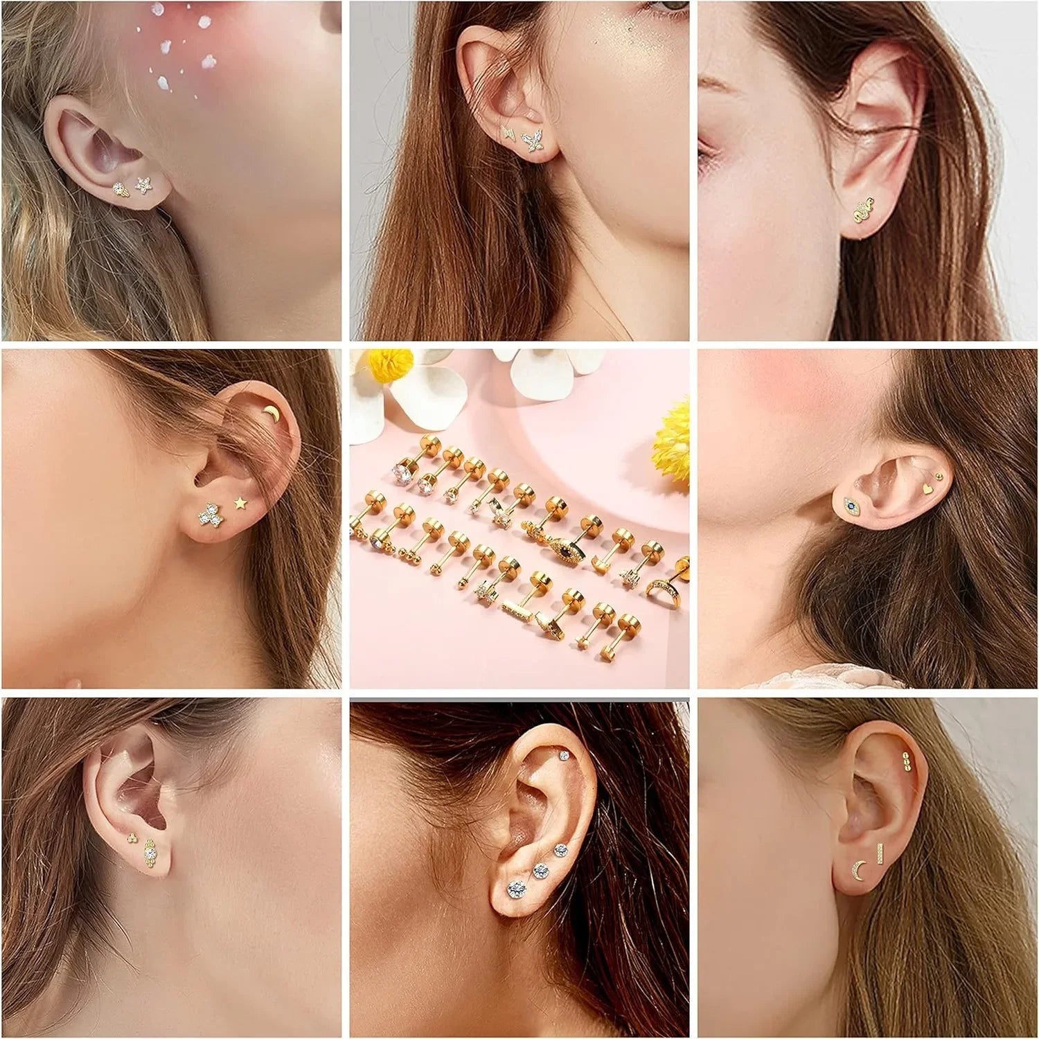 Small Hypoallergenic Flat Back Stud Earrings - Piña Colada