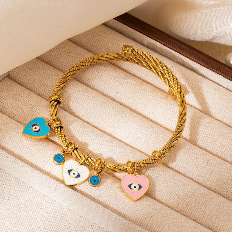 Colorful Eyes & Heart Drip Oil Pendant Bracelet - Piña Colada