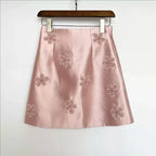 High Waist A-line Skirts Beaded Flower - Piña Colada