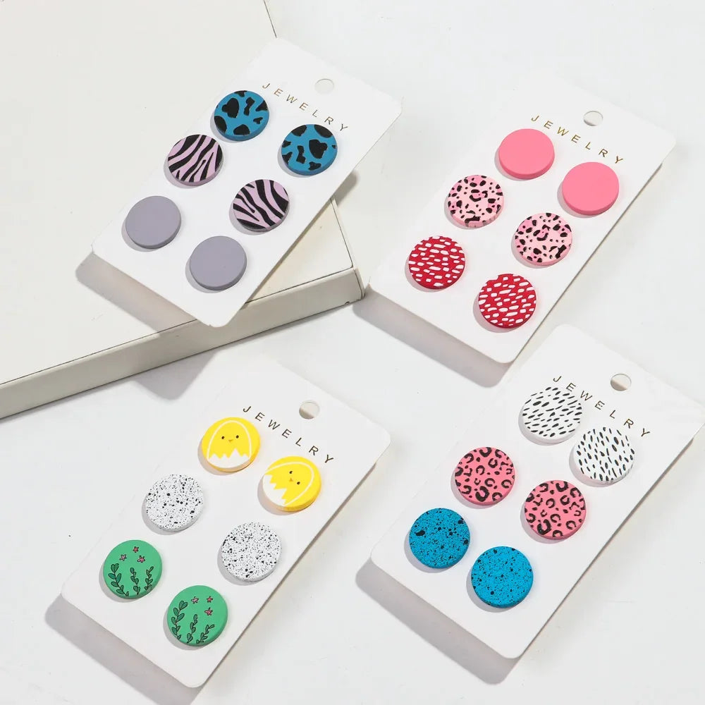 3Pairs/set Colorful Acrylic Earrings - Piña Colada