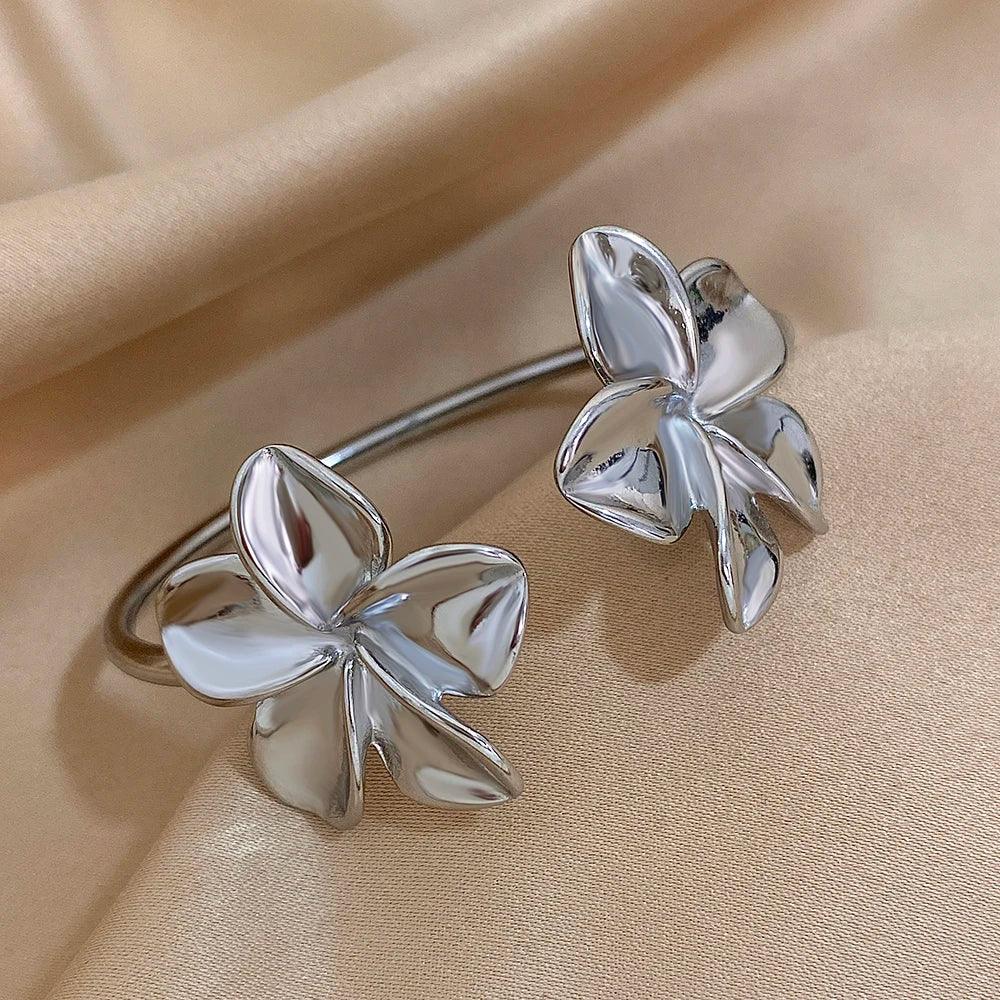Stainless Steel Double Flower Cuff Bracelet - Piña Colada