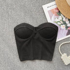 Strapless Summer Casual Crop Tops with Built In Bras - Piña Colada