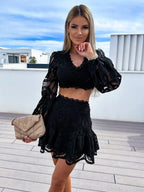 White Lace Patchwork Skirts Two Piece - Piña Colada
