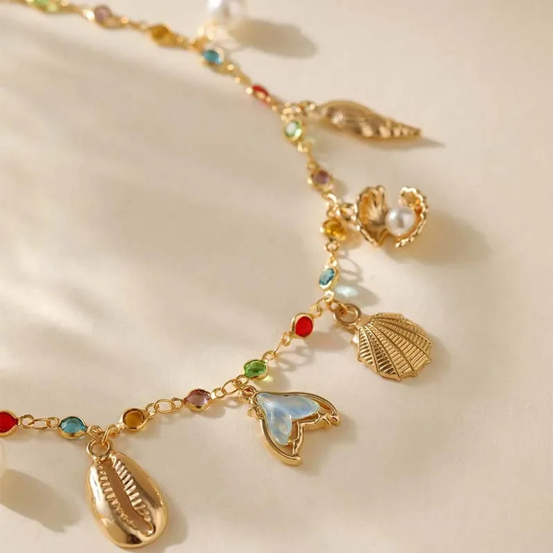 2025 Gold Starfish & Shell Chain Bracelet - Piña Colada