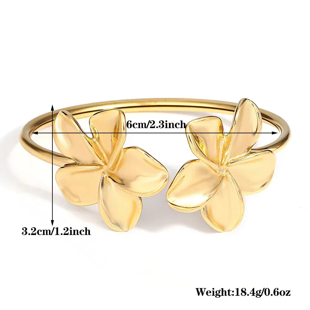 Stainless Steel Double Flower Cuff Bracelet - Piña Colada