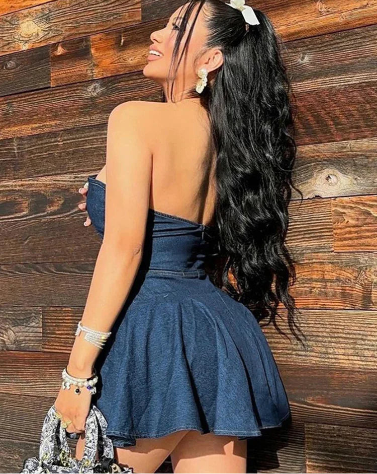 Strapless Slim Fit Mini Dress Denim - Piña Colada