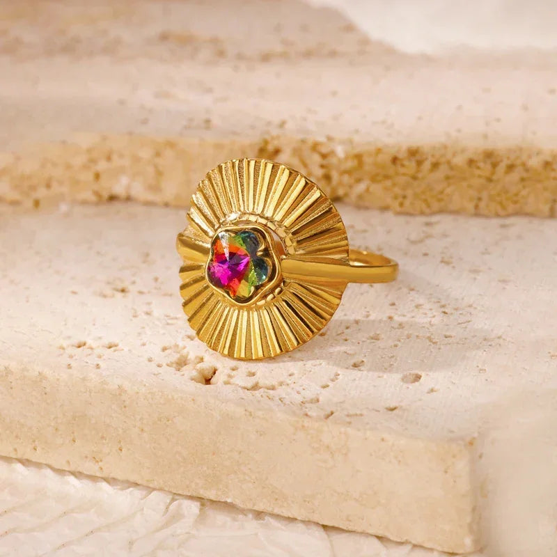 Gradient Zircon 18K Gold-Plated Open Ring - Piña Colada
