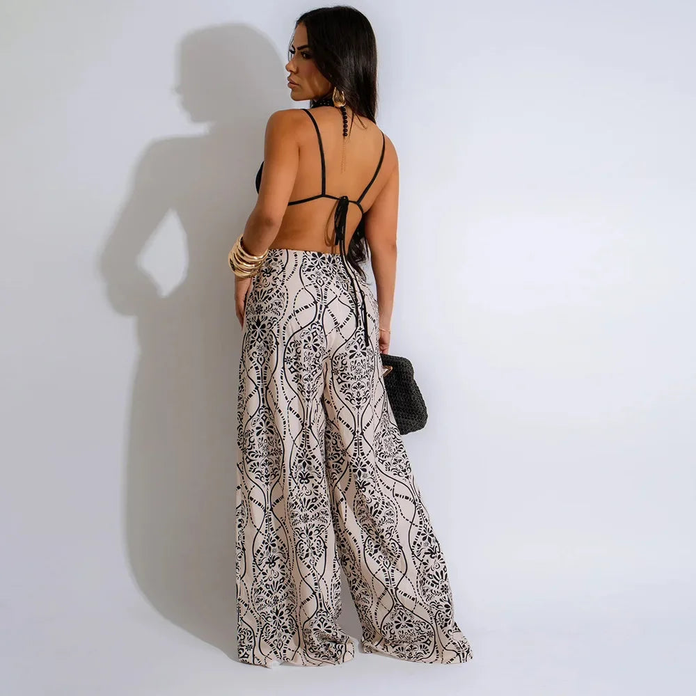 Paisley Print Wide-Leg Jumpsuit - Piña Colada